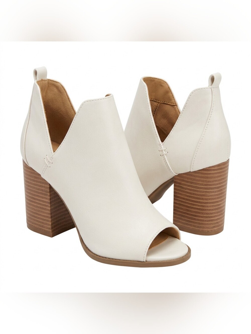 Pink Lily NWOB D'Orsay SZ 6 Stacked 3" Heel Peep Toe Cream Bootie Slip On